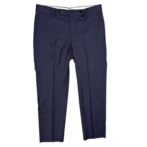 Samuelsohn Dress Pants Slim Wool Trousers Stretch Windowpane 110s Blue 36x29